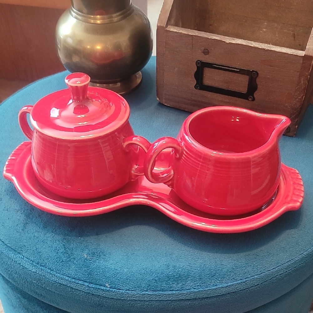 SOLD |Fiesta! Fiestaware | Scarlet Red | Sugar and Creamer Set On Tray | Vintage